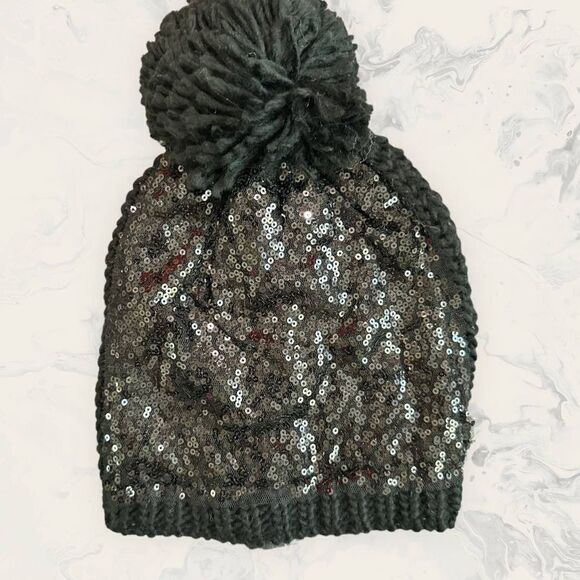 NWT Nordstrom BP. sequin Black Beanie - One Size - Picture 1 of 3